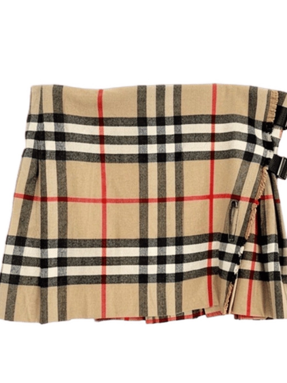 Burberry Tan Plaid A-Line Skirt with Black, White and Red Check